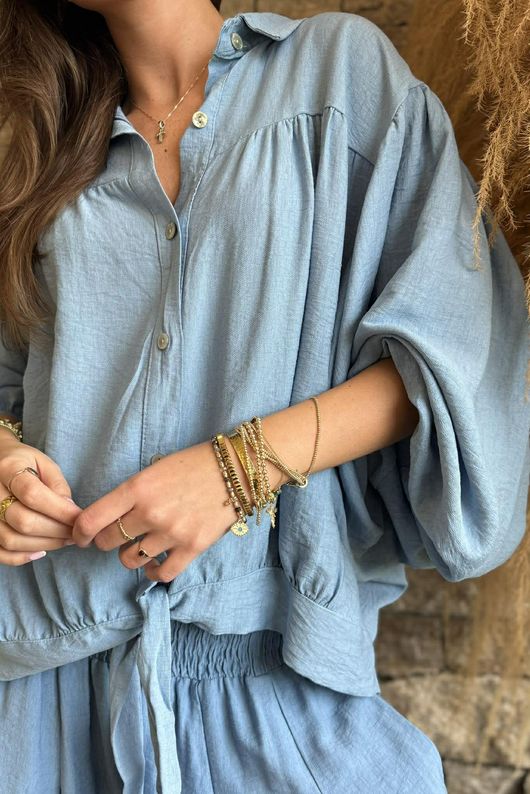 Basso Tie Smock Blouse Denim